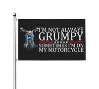 Drapeaux Personnalisé Je Ne Suis Pas Toujours Grincheux, Parfois Je Suis Sur Ma Moto Drapeau Extérieur Haute Qualité Drapeau De Jardin Pour Décoration D'Halloween, Terrasse, 90X150cm