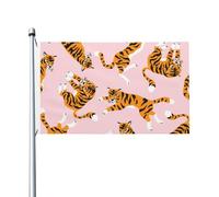 Drapeaux personnalisés en polyester, motif animaux de cirque : tigres mignons sur fond rose, 152 x 91 cm, avec œillets. Dimensions : 152 x 91 cm.