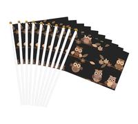 Drapeaux portatifs mignons marron avec imprimé hiboux de dessin animé, drapeaux portables, événements sportifs, célébrations, décorations d'intérieur et d'extérieur