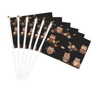 Drapeaux portatifs mignons marron avec imprimé hiboux de dessin animé, drapeaux portables, événements sportifs, célébrations, décorations d'intérieur et d'extérieur