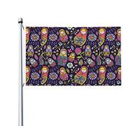 Drapeaux Poupées Russes Matriochka Œillets Métalliques Bannière Couture Double Face Garden Flag Pour Patio Home Saisonnière 3X5Ft