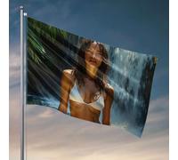 Drapeaux pour adolescentes et femmes en bikini blanc par cascade. Drapeau de pêche Accessoires pour bateau de pêche (30 x 45 cm)