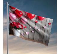 Drapeaux pour adolescents ballons en forme de cœur et cœurs en papier décorent un fond en bois, accessoires de bateau de pêche, accessoires pour adolescents (120 x 180 cm)