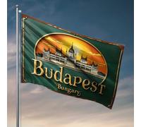 Drapeaux pour adolescents Budapest, Hongrie : un coucher de soleil doré sur le parlement hongrois drapeau d'automne pour porche avant décoration (152 x 244 cm)