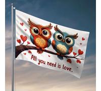 Drapeaux pour adolescents Deux hiboux assis sur une branche avec des cœurs autour d'eux. Drapeau Accessoires de bateau de pêche pour adolescents (152 x 244 cm)