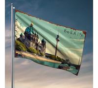 Drapeaux pour adolescents emblématiques de Berlin : cathédrale, tour et vue sur la rivière, panneaux d'automne pour porche avant (120 x 180 cm)