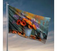 Drapeaux pour adolescents Fleurs dans un seau avec une théière à proximité. Drapeau Accessoires de bateau de pêche pour adolescents (152 x 244 cm)