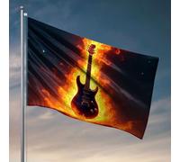 Drapeaux pour adolescents Guitare flamboyante contre le ciel étoilé Drapeau Accessoires de bateau de pêche Adolescents 120 x 180 cm