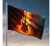Drapeaux pour adolescents Guitare flamboyante en flammes. Drapeau Accessoires de bateau de pêche pour adolescents (152 x 244 cm)