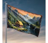 Drapeaux pour adolescents Mountain Retreat : un chalet serein près de la cascade, panneaux d'automne pour porche avant (30 x 45 cm)