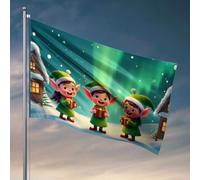 Drapeaux pour adolescents Trois elfes tenant des cadeaux colorés dans un paysage enneigé. Accessoires de bateau de pêche pour adolescents (120 x 180 cm)