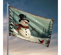 Drapeaux pour adolescents Un bonhomme de neige dans un chapeau haut-de-forme avec un oiseau rouge. Drapeau, accessoires de bateau de pêche, accessoires pour adolescents (30 x 45 cm)