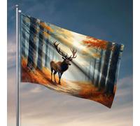 Drapeaux pour adolescents Un cerf majestueux se tient sur un chemin forestier, entouré de feuillage d'automne. Accessoires de bateau de pêche pour adolescents (60 x 90 cm)