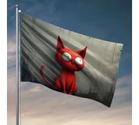 Drapeaux pour adolescents Un chat rouge avec de grands yeux assis contre un mur texturé. Drapeau de pêche Accessoires de bateau de pêche pour adolescents (60 x 90 cm)