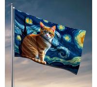 Drapeaux pour adolescents Un chat roux sur un fond tourbillonnant d'une nuit étoilée. Drapeau, accessoires de bateau de pêche, accessoires pour adolescents (60 x 90 cm)