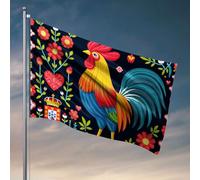 Drapeaux pour adolescents Un coq coloré entouré de fleurs et de cœurs. Drapeau Accessoires de bateau de pêche pour adolescents (60 x 90 cm)