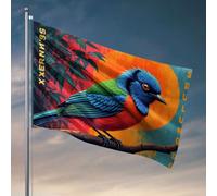 Drapeaux pour adolescents - Un oiseau coloré perché sur une branche avec des feuilles vibrantes - Accessoires de bateau de pêche - 120 x 180 cm