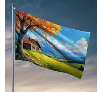 Drapeaux pour adolescents, une cabane confortable nichée dans un paysage d'automne vibrant avec drapeau des montagnes majestueuses, accessoires de bateau de pêche, accessoires pour adolescents (120 x