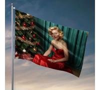 Drapeaux pour adolescents Une femme en robe rouge assise près d'un arbre de Noël. Drapeau de pêche Accessoires pour bateaux de pêche Adolescents (60 x 90 cm)