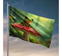 Drapeaux pour adolescents Une grenouille assise sur un champignon rouge dans une forêt. Accessoires de bateau de pêche pour adolescents (30 x 45 cm)