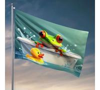 Drapeaux pour adolescents Une grenouille et un canard dans une baignoire. Accessoires de bateau de pêche pour adolescents (152 x 244 cm)