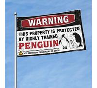 Drapeaux pour chambre à coucher Avertissement This Property Is Protected By A Highly Trained Pingouin Flag Accessoires Gamers Cave Drapeaux (120 x 180 cm)