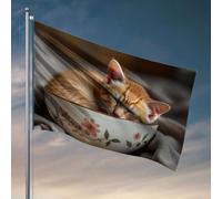 Drapeaux pour chambre à coucher, bol floral avec chaton dormant à l'intérieur. Drapeau décoration d'intérieur pour homme rétro (120 x 180 cm)