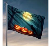 Drapeaux pour chambre à coucher, citrouilles, chauves-souris et corbeau sous une pleine lune dans une forêt effrayante. Décorations extérieures pour drapeaux de cour pour gars (120 x 180 cm)
