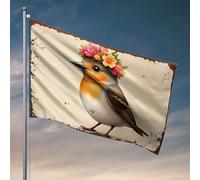 Drapeaux pour chambre à coucher drôle un oiseau orné d'une couronne florale. Décorations extérieures pour drapeaux de cour pour gars (120 x 180 cm)