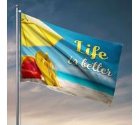 Drapeaux pour chambre à coucher Funny Life Is Better By The Beach. Drapeau décoratif pour la maison, panneau de bienvenue pour porche (120 x 180 cm)