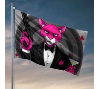 Drapeaux pour chambre à coucher, panthère rose en smoking, pistolet et martini. Drapeau amusant pour chambre, gars, piscine (60 x 90 cm)