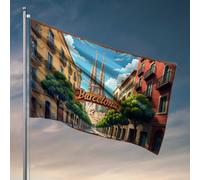 Drapeaux pour chambre à coucher, rues de Barcelone avec Sagrada Familia en arrière-plan, décoration vintage, accessoires de piscine (30 x 45 cm)