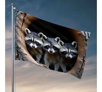 Drapeaux pour chambre à coucher, trois ratons laveurs qui regardent hors d'un arbre creux. Drapeau d'hiver pour maison, toilettes, décoration (30 x 45 cm)