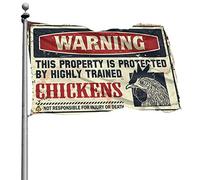 Drapeaux pour chambre avec avertissement amusant « This Property Is Protected By A Highly Trained Chicken » - 1 drapeau pour dortoir, bar amusant pour homme (120 x 180 cm)