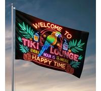 Drapeaux pour chambre - Bienvenue au salon Tiki « Every Hour Is Happy Time » - Drapeaux pour décoration de porche - Drapeau d'extérieur pour dortoir amusant (60 x 90 cm)