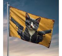 Drapeaux pour chambre d'adolescent, garçon, chat avec pistolets : une œuvre d'art unique drapeau homme grotte décoration et accessoires d'accès à la chambre de garçons (120 x 180 cm)