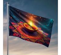 Drapeaux pour chambre d'adolescentes - Bougie allumée dans un support décoratif entouré de motifs mandalas complexes. Drapeau d'extérieur Accessoires de bar - Drapeau décoratif pour chambre à coucher