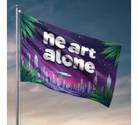 Drapeaux pour chambre d'adolescentes, lumières néons, palmiers et un vaisseau spatial futuriste - Accessoires de décoration de cour (60 x 90 cm)