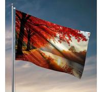 Drapeaux pour chambre d'adolescents et garçons Feuilles d'automne Ligne Un chemin serein au bord du lac. Drapeau homme, grotte, bar, décoration de cour (60 x 90 cm)