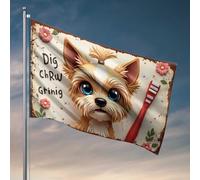 Drapeaux pour chambre d'adolescents garçons adorable Yorkshire Terrier avec brosse à dents : un drapeau floral fantaisiste Ba rétro décoration de chambre drapeaux muraux pour les gars (152 x 244 cm)