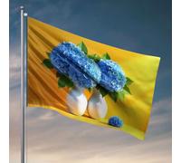 Drapeaux pour chambre d'adolescents garçons deux hortensias bleus dans des vases blancs sur un fond jaune. Drapeau homme grotte bar arrière-cour décoration (30 x 45 cm)