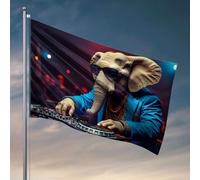 Drapeaux pour chambre d'adolescents garçons éléphant DJ dans une tenue élégante mélangeant battements drapeau homme grotte bar jardin décoration (120 x 180 cm)
