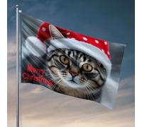 Drapeaux pour chambre d'adolescents garçons Un chat portant un bonnet de Père Noël avec inscription « Merry Christmas » écrit dessus. Drapeau homme, grotte, bar, arrière-cour (152 x 244 cm)