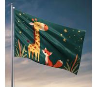 Drapeaux pour chambre d'adolescents garçons Une girafe et un renard sous un ciel étoilé. Drapeau pour homme, grotte, bar, décoration de jardin (60 x 90 cm)