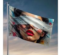 Drapeaux pour chambre de fille avec rouge à lèvres rouge et peinture blanche couvrant ses yeux. Drapeau homme cabe décor accessoires de chambre (120 x 180 cm)