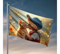 Drapeaux pour chambre de fille, chat s'embrassant dans un jardin fleuri avec papillons, décoration d'intérieur pour hommes, panneaux d'extérieur et décoration (60 x 90 cm)