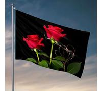 Drapeaux pour chambre de fille Deux roses rouges avec décoration en forme de cœur. Drapeau Man Cabe Decor Accessoires de chambre (30 x 45 cm)
