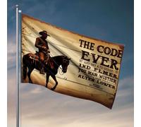 Drapeaux pour chambre de filles « A Cowboy Rides His Horse Under A Sign Reading The Code Ever » Drapeau Western Décoration d'intérieur Drapeaux drôles (30 x 45 cm)