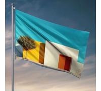 Drapeaux pour chambre de filles - Architecture minimaliste avec des couleurs vives et un arbre solitaire. Drapeau pour chambre de garçon, décoration de porche d'automne (120 x 180 cm)