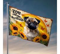 Drapeaux pour chambre de filles avec inscription « You Are My Sunshine With Pug and Sunflowers » Drapeau Décoration de porche Accessoires pour joueurs (152 x 244 cm)